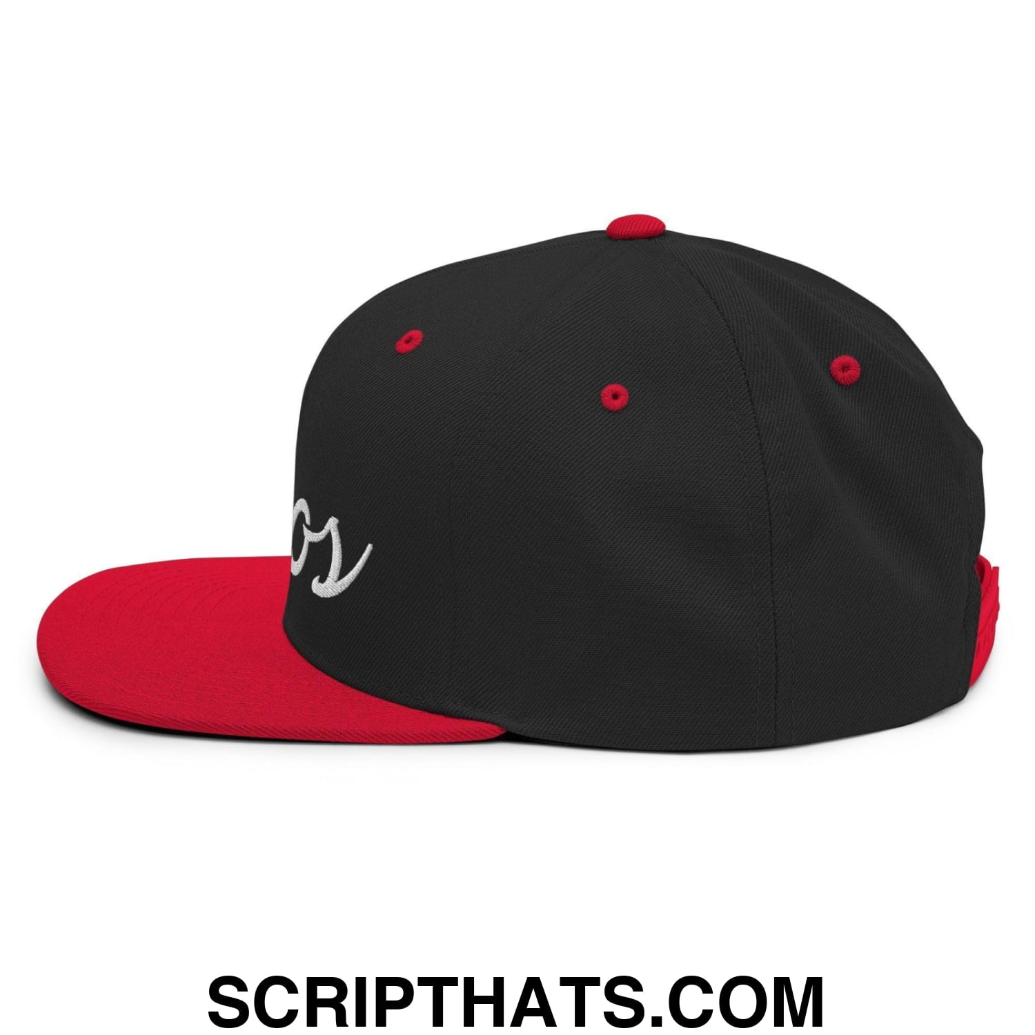 Tacos Classic Sports Script Embroidered Flat Bill Brim Snapback Hat Black Red