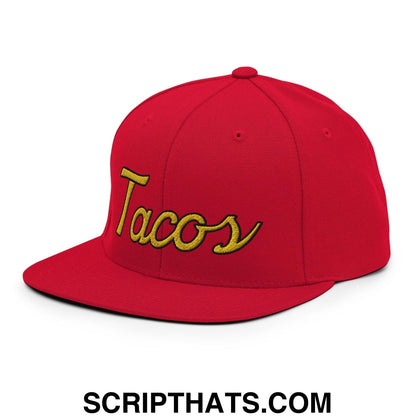 Tacos Vintage Sports Script Snapback Hat Red