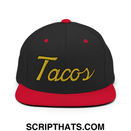Tacos Vintage Sports Script Snapback Hat Black Red