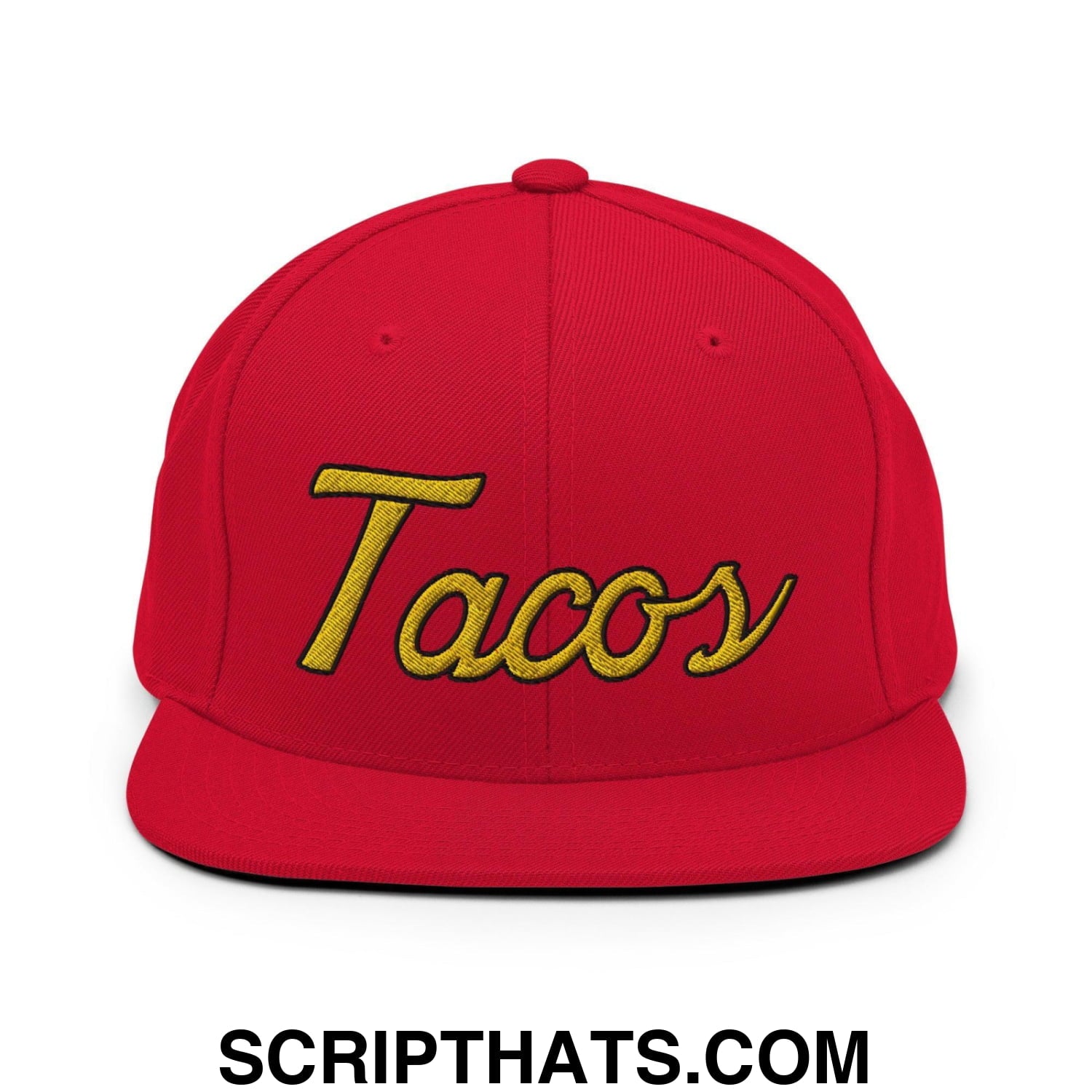 Tacos Vintage Sports Script Snapback Hat Red