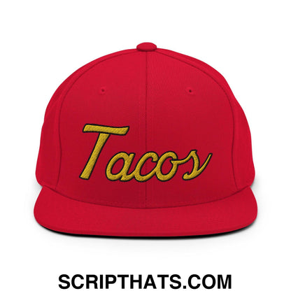 Tacos Vintage Sports Script Snapback Hat Red