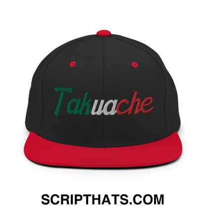 Takuache Vintage Sports Script Snapback Hat Black Red