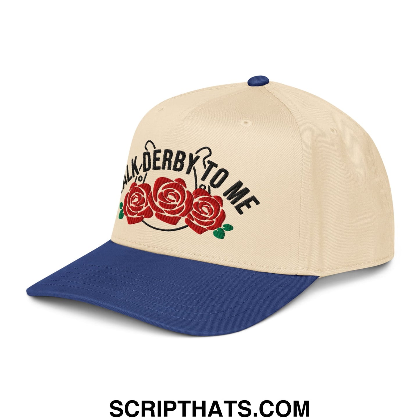 Talk Derby to Me Embroidered Baseball Snapback Hat Royal Natural