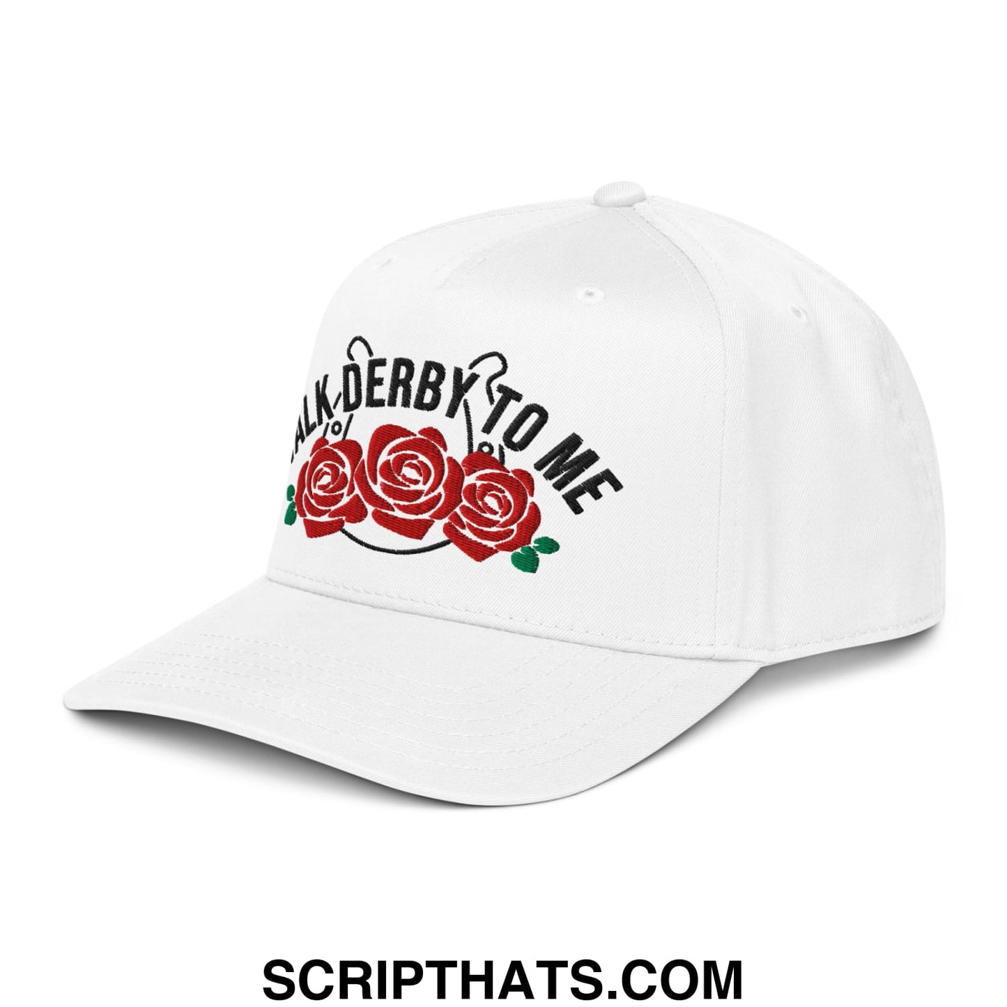 Talk Derby to Me Embroidered Baseball Snapback Hat White