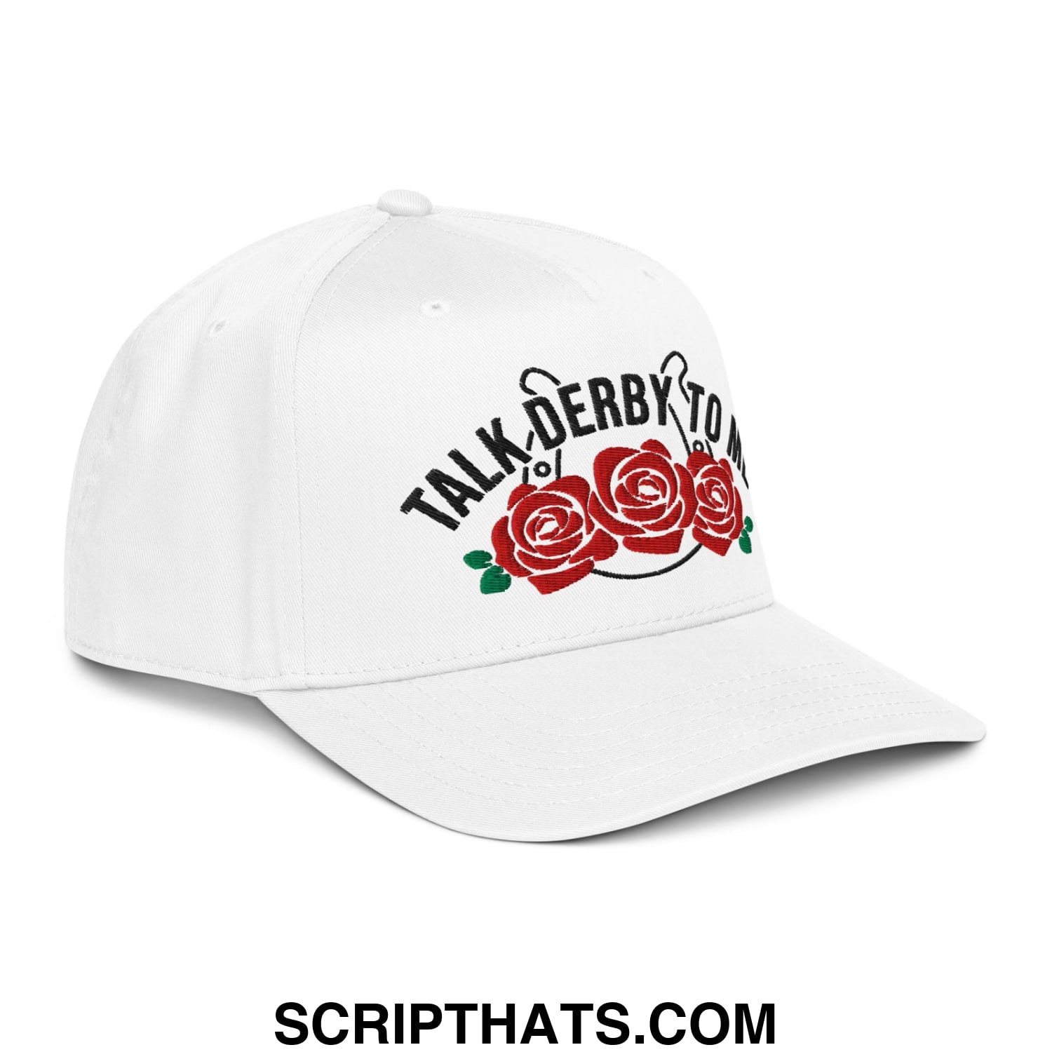 Talk Derby to Me Embroidered Baseball Snapback Hat White