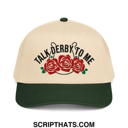 Talk Derby to Me Embroidered Baseball Snapback Hat Dark Green Natural