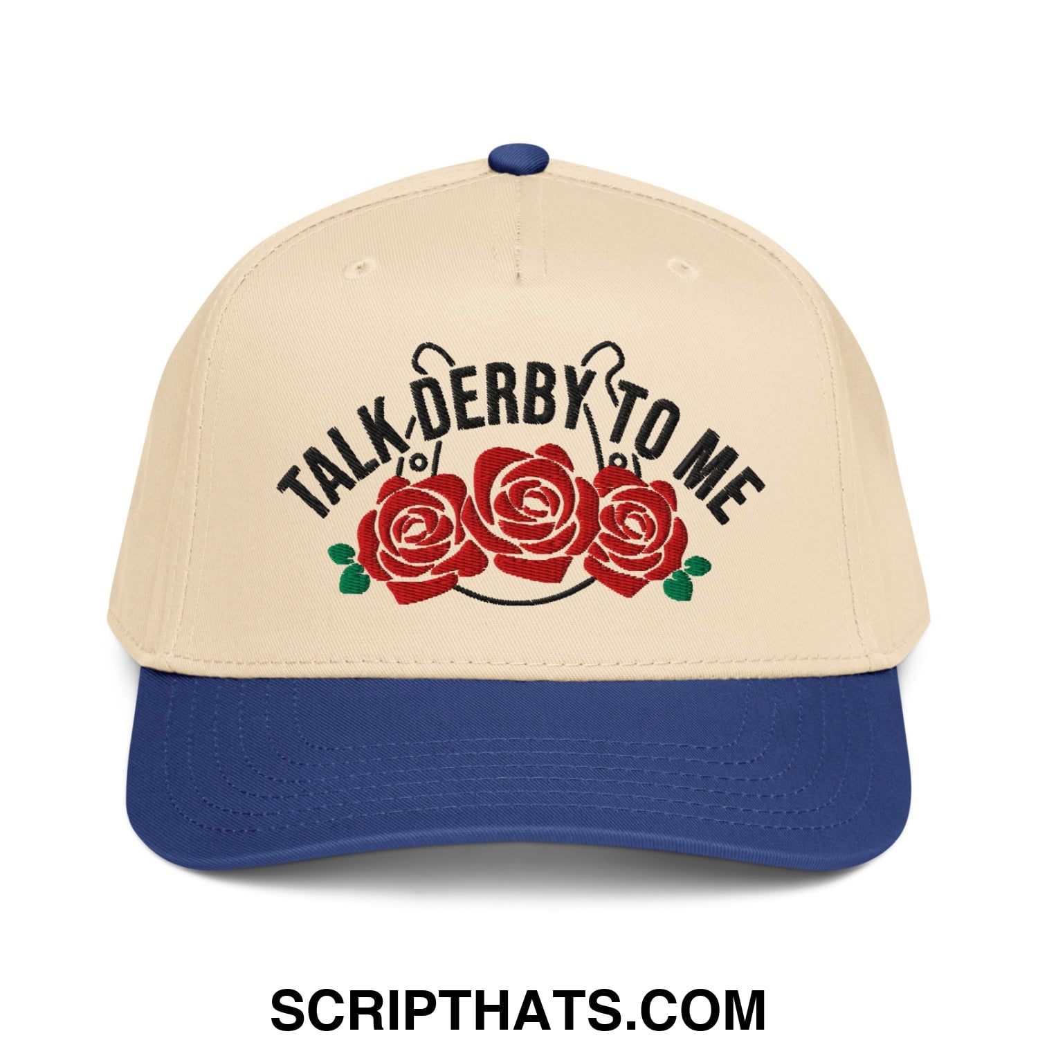 Talk Derby to Me Embroidered Baseball Snapback Hat Royal Natural