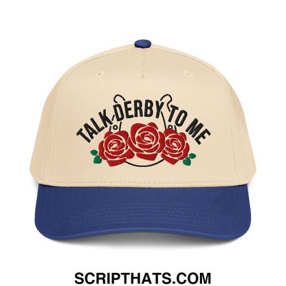 Talk Derby to Me Embroidered Baseball Snapback Hat Royal Natural