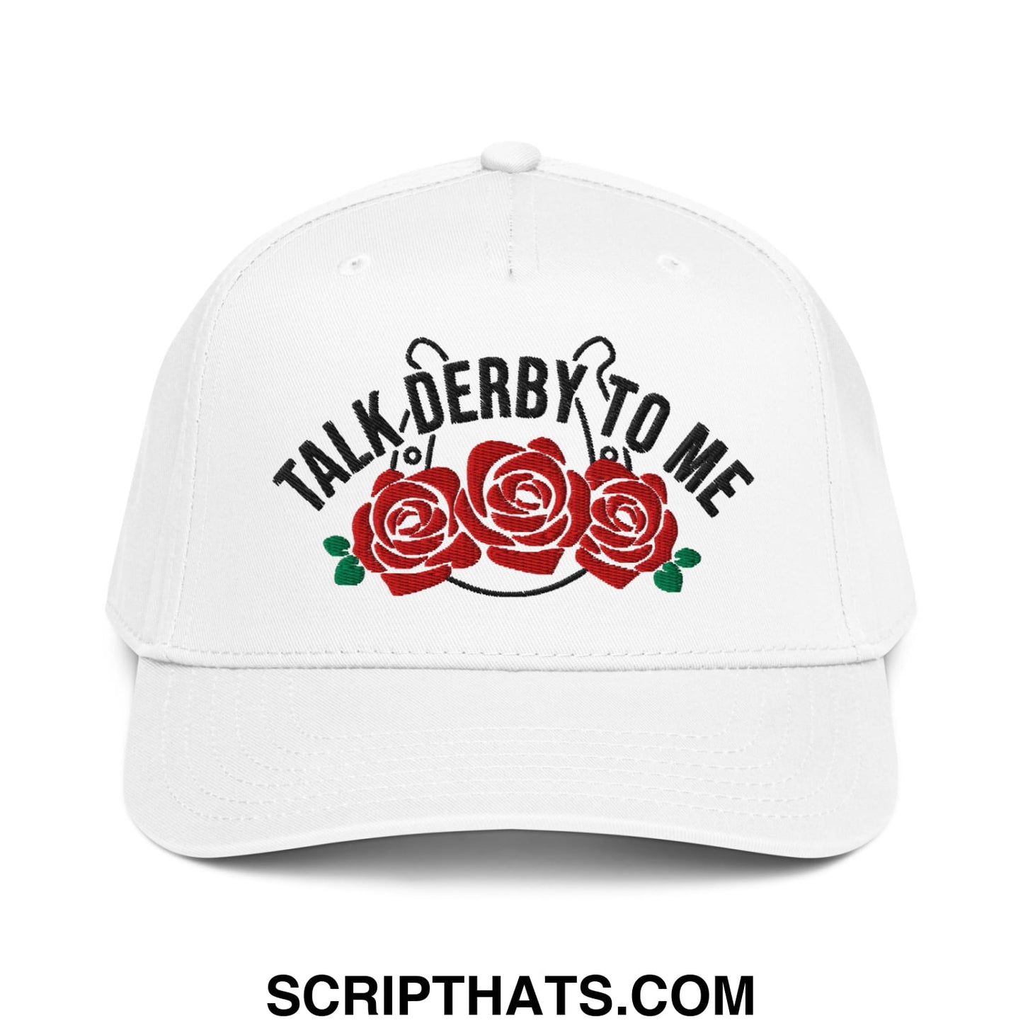 Talk Derby to Me Embroidered Baseball Snapback Hat White