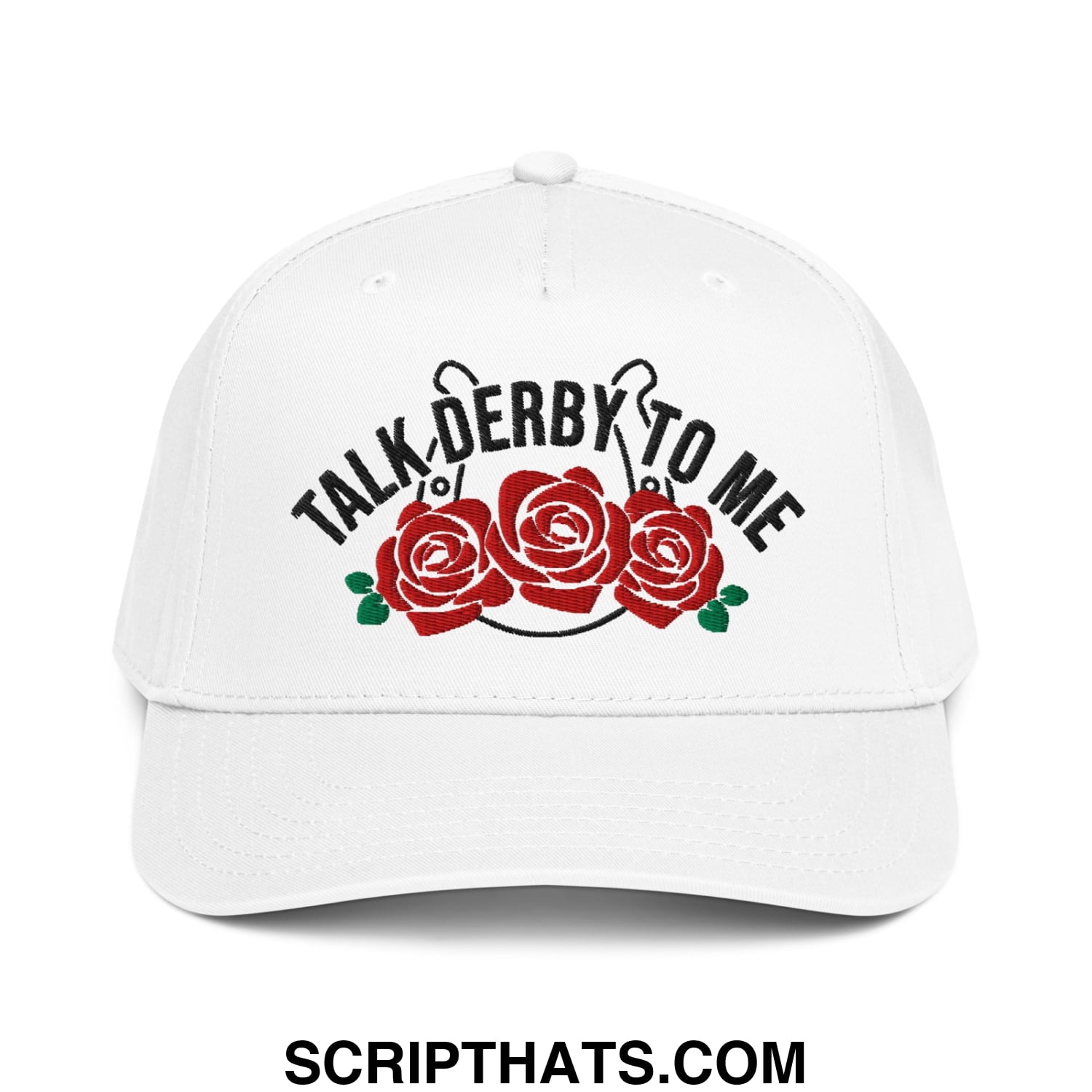Talk Derby to Me Embroidered Baseball Snapback Hat White
