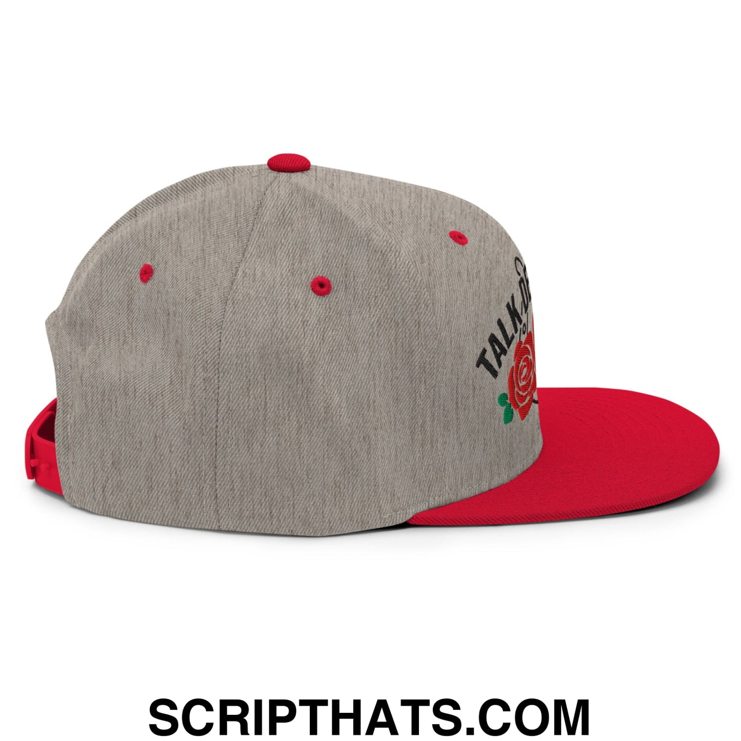 Talk Derby to Me Embroidered Flat Bill Brim Snapback Hat Heather Grey Red