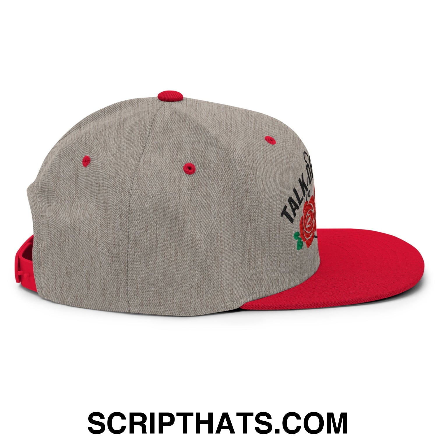 Talk Derby to Me Embroidered Flat Bill Brim Snapback Hat Heather Grey Red