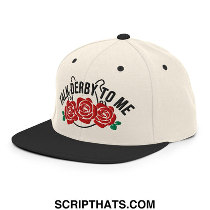 Talk Derby to Me Embroidered Flat Bill Brim Snapback Hat Natural Black