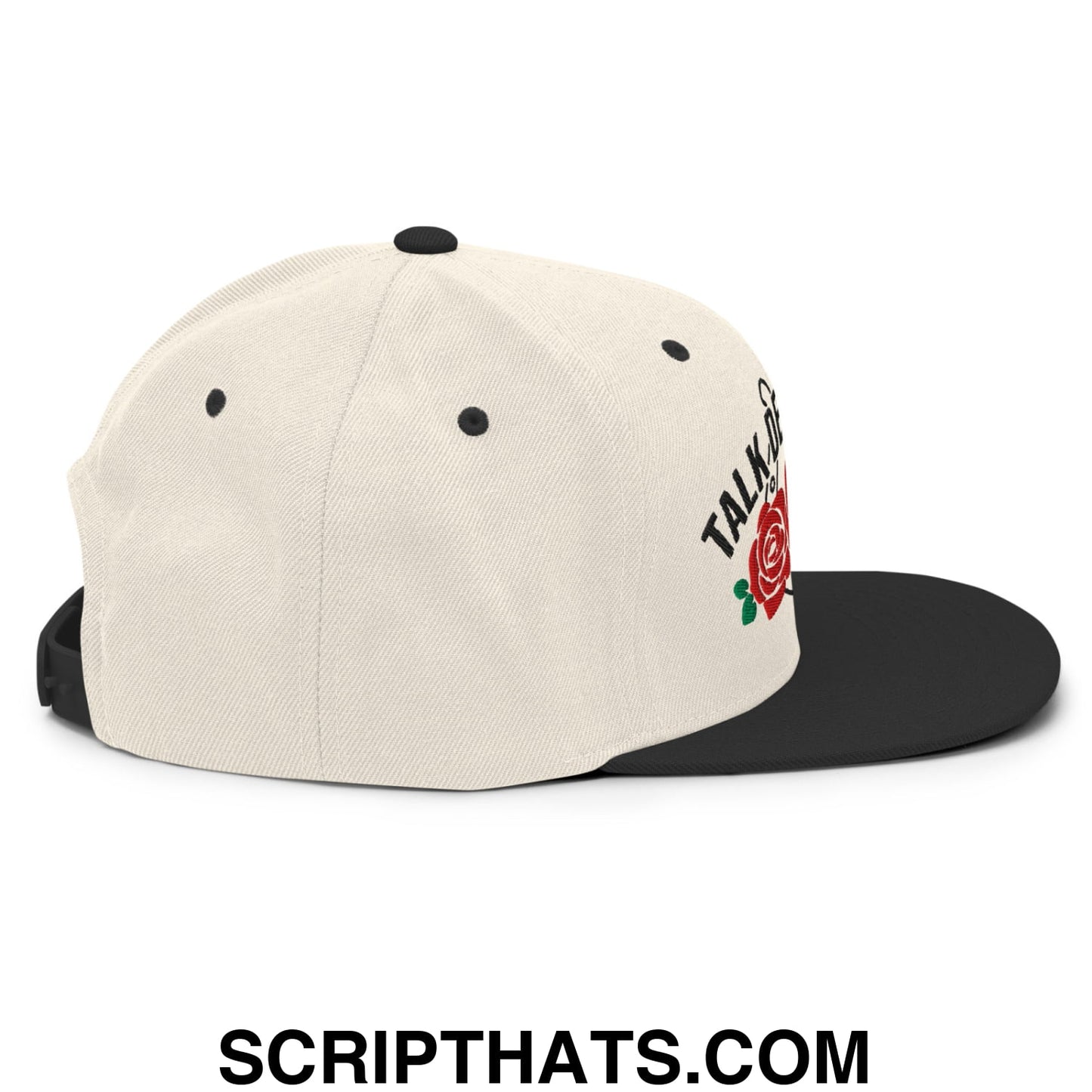 Talk Derby to Me Embroidered Flat Bill Brim Snapback Hat Natural Black