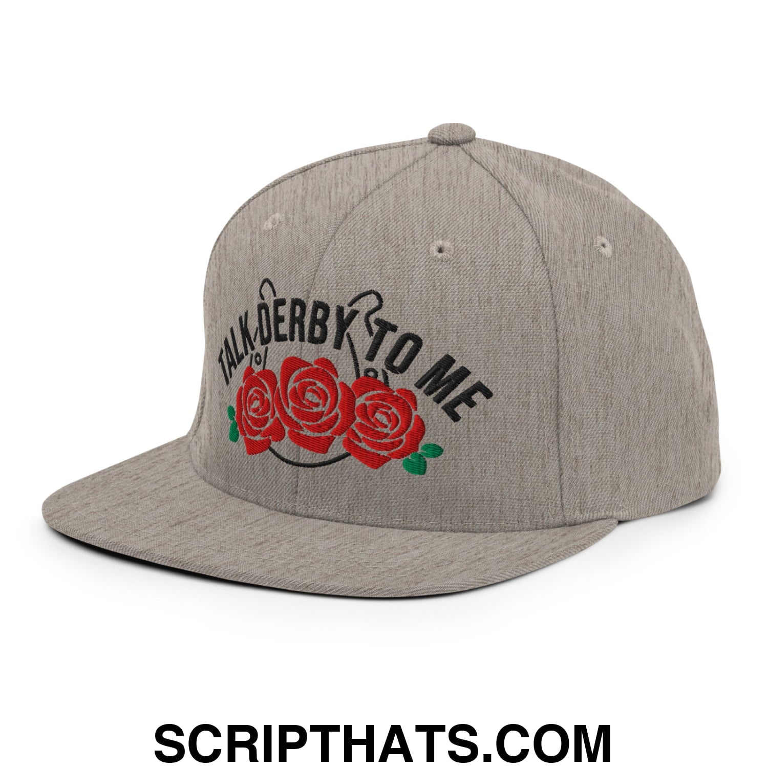 Talk Derby to Me Embroidered Flat Bill Brim Snapback Hat Heather Grey