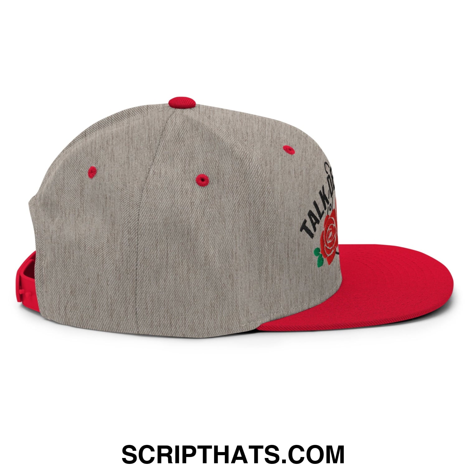 Talk Derby to Me Embroidered Flat Bill Brim Snapback Hat Heather Grey Red