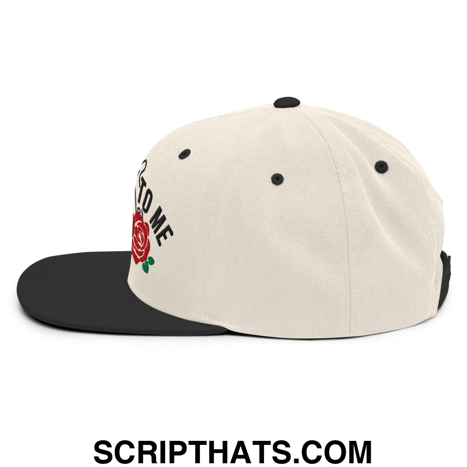 Talk Derby to Me Embroidered Flat Bill Brim Snapback Hat Natural Black