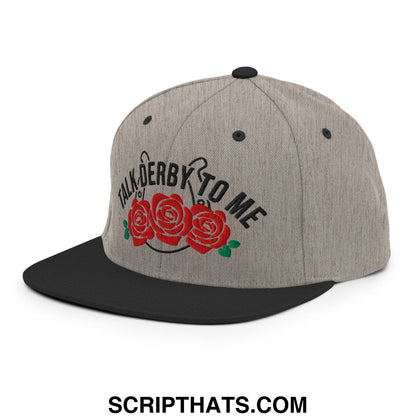 Talk Derby to Me Embroidered Flat Bill Brim Snapback Hat Heather Black