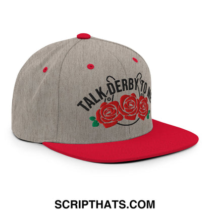 Talk Derby to Me Embroidered Flat Bill Brim Snapback Hat Heather Grey Red