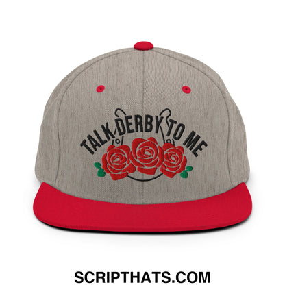 Talk Derby to Me Embroidered Flat Bill Brim Snapback Hat Heather Grey Red