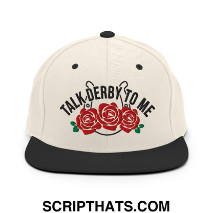 Talk Derby to Me Embroidered Flat Bill Brim Snapback Hat Natural Black