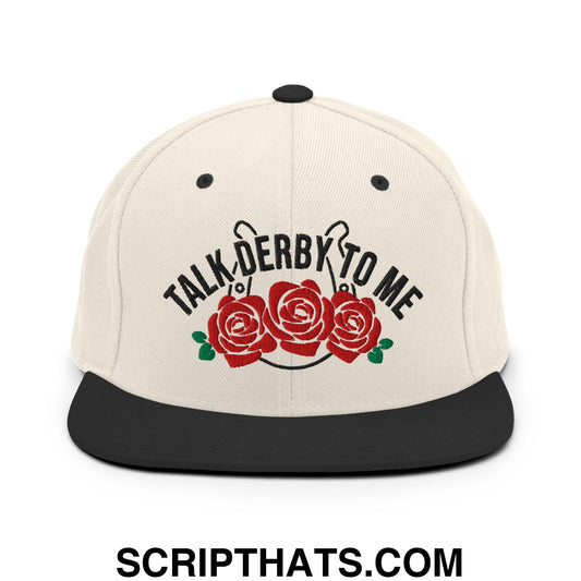 Talk Derby to Me Embroidered Flat Bill Brim Snapback Hat Natural Black