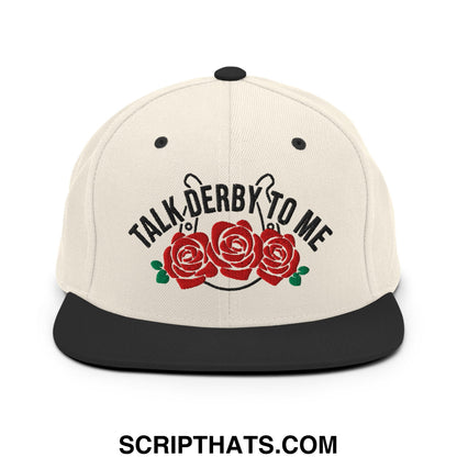 Talk Derby to Me Embroidered Flat Bill Brim Snapback Hat Natural Black