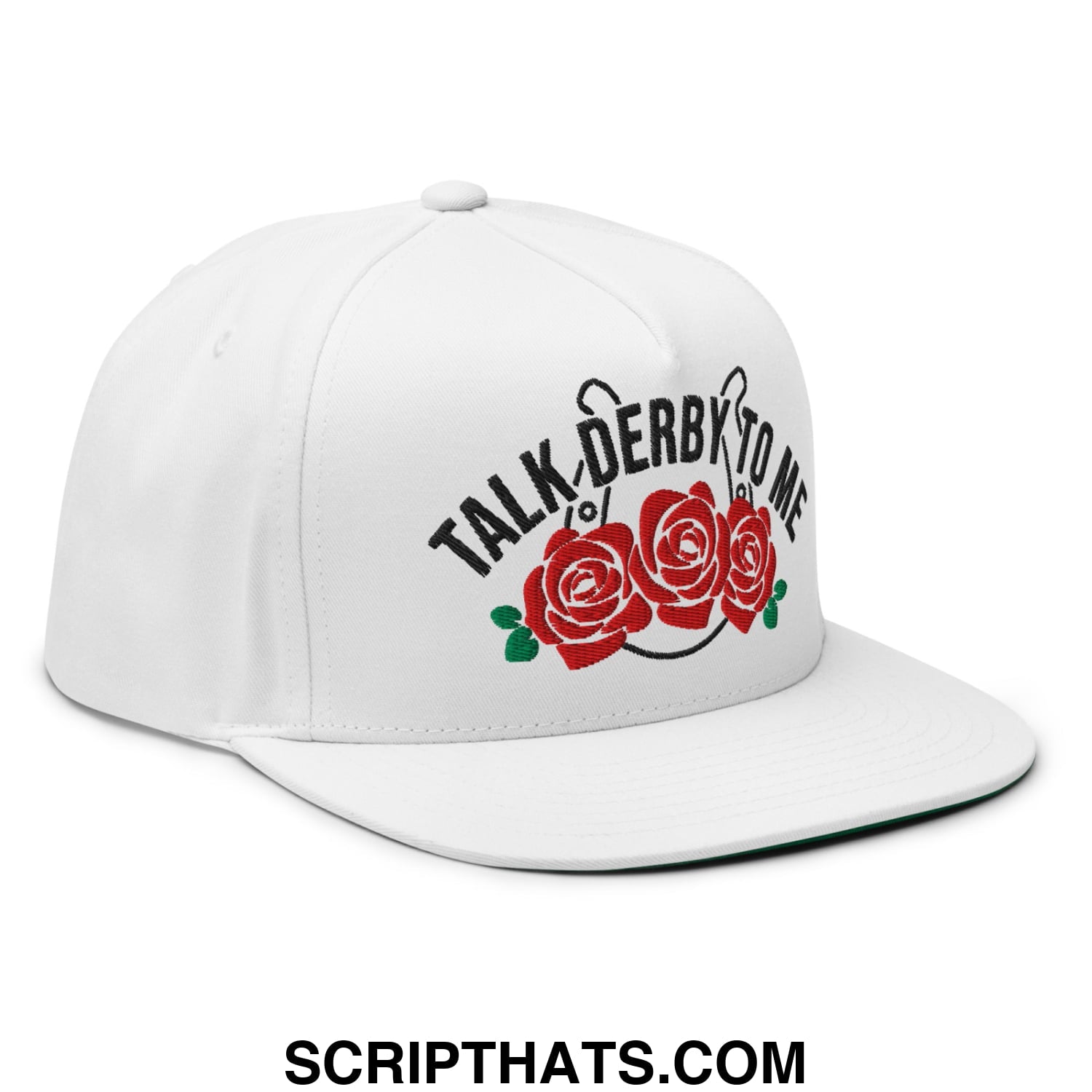 Talk Derby to Me Embroidered Flat Brim Bill 5 Panel Snapback Hat Default Title