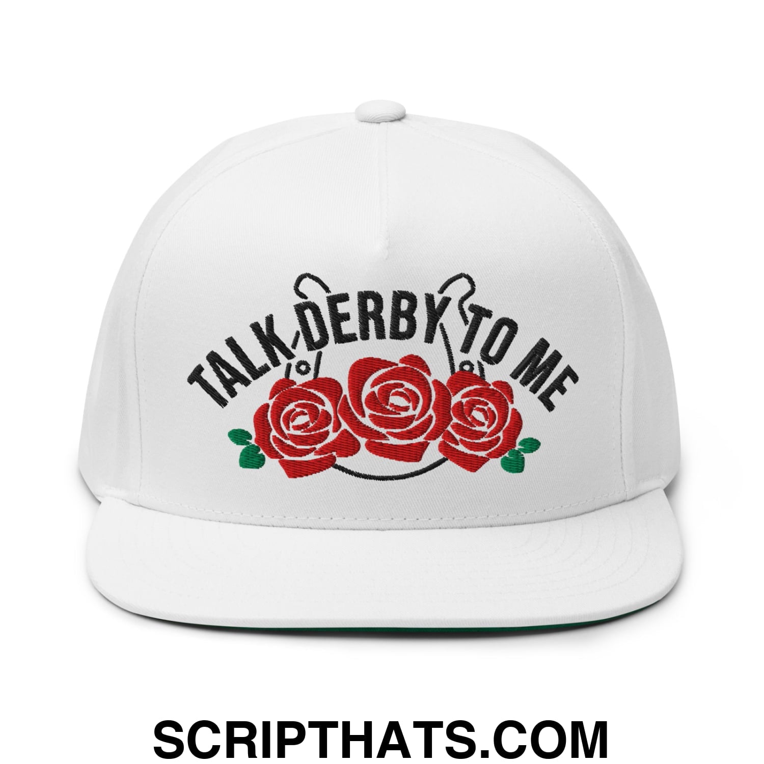 Talk Derby to Me Embroidered Flat Brim Bill 5 Panel Snapback Hat Default Title