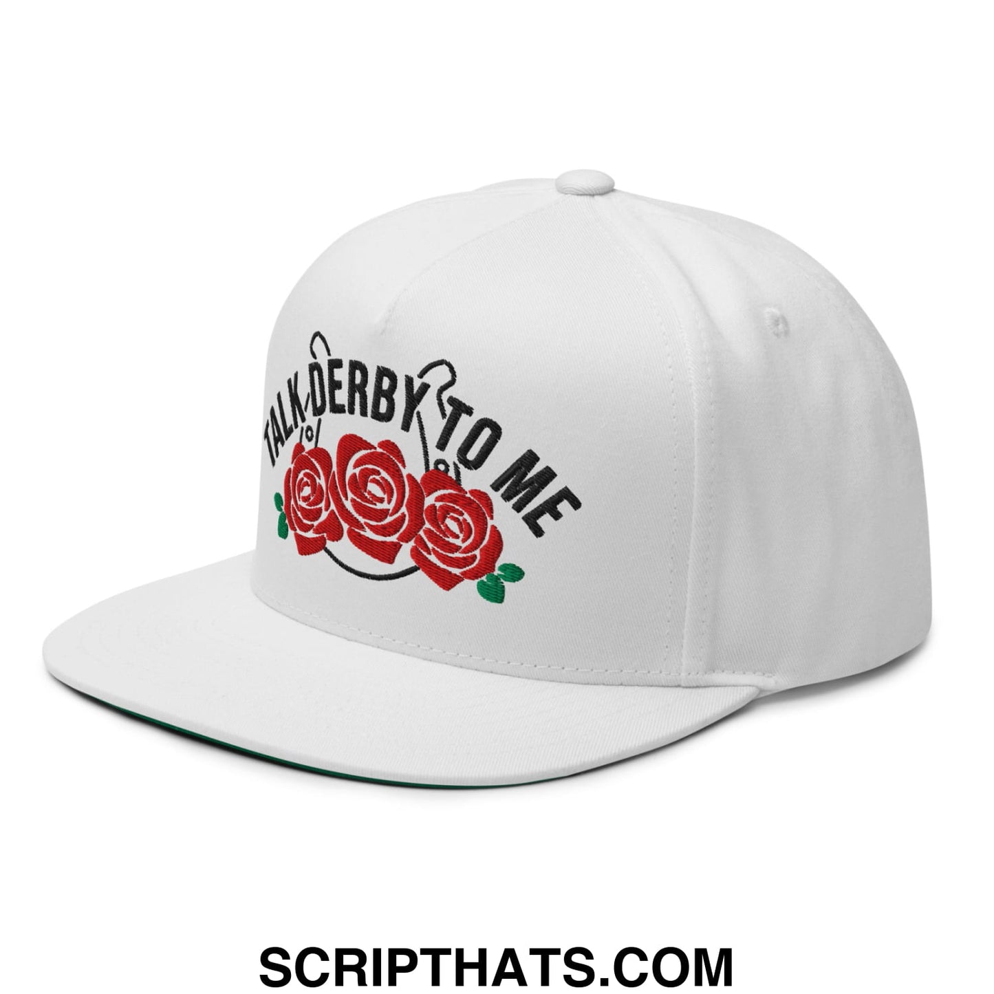 Talk Derby to Me Embroidered Flat Brim Bill 5 Panel Snapback Hat Default Title