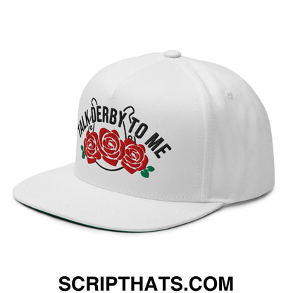 Talk Derby to Me Embroidered Flat Brim Bill 5 Panel Snapback Hat Default Title