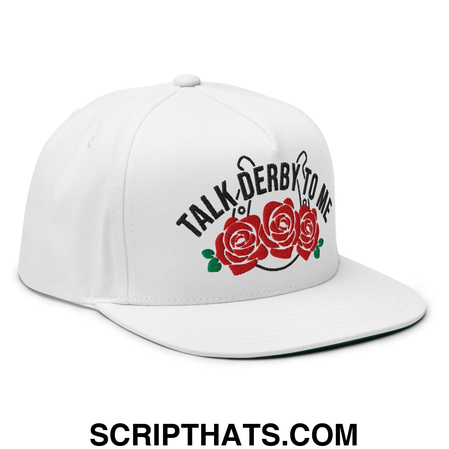 Talk Derby to Me Embroidered Flat Brim Bill 5 Panel Snapback Hat Default Title