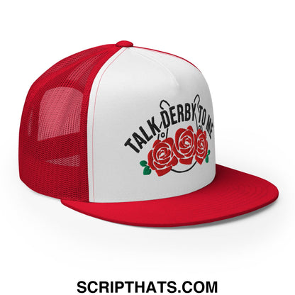 Talk Derby to Me Embroidered Flat Brim Bill Mesh Trucker Hat Red White Red