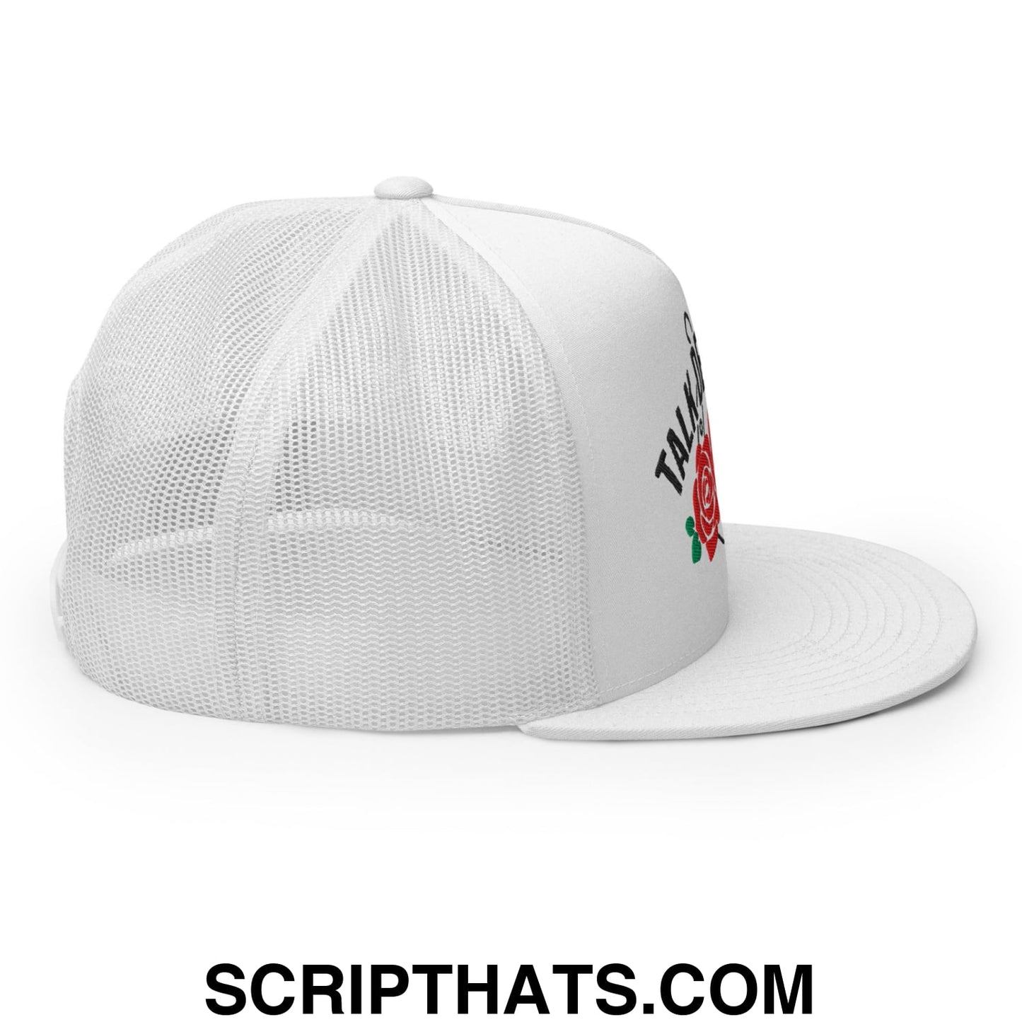 Talk Derby to Me Embroidered Flat Brim Bill Mesh Trucker Hat White