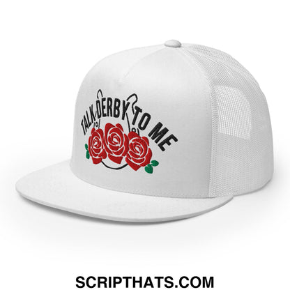 Talk Derby to Me Embroidered Flat Brim Bill Mesh Trucker Hat White