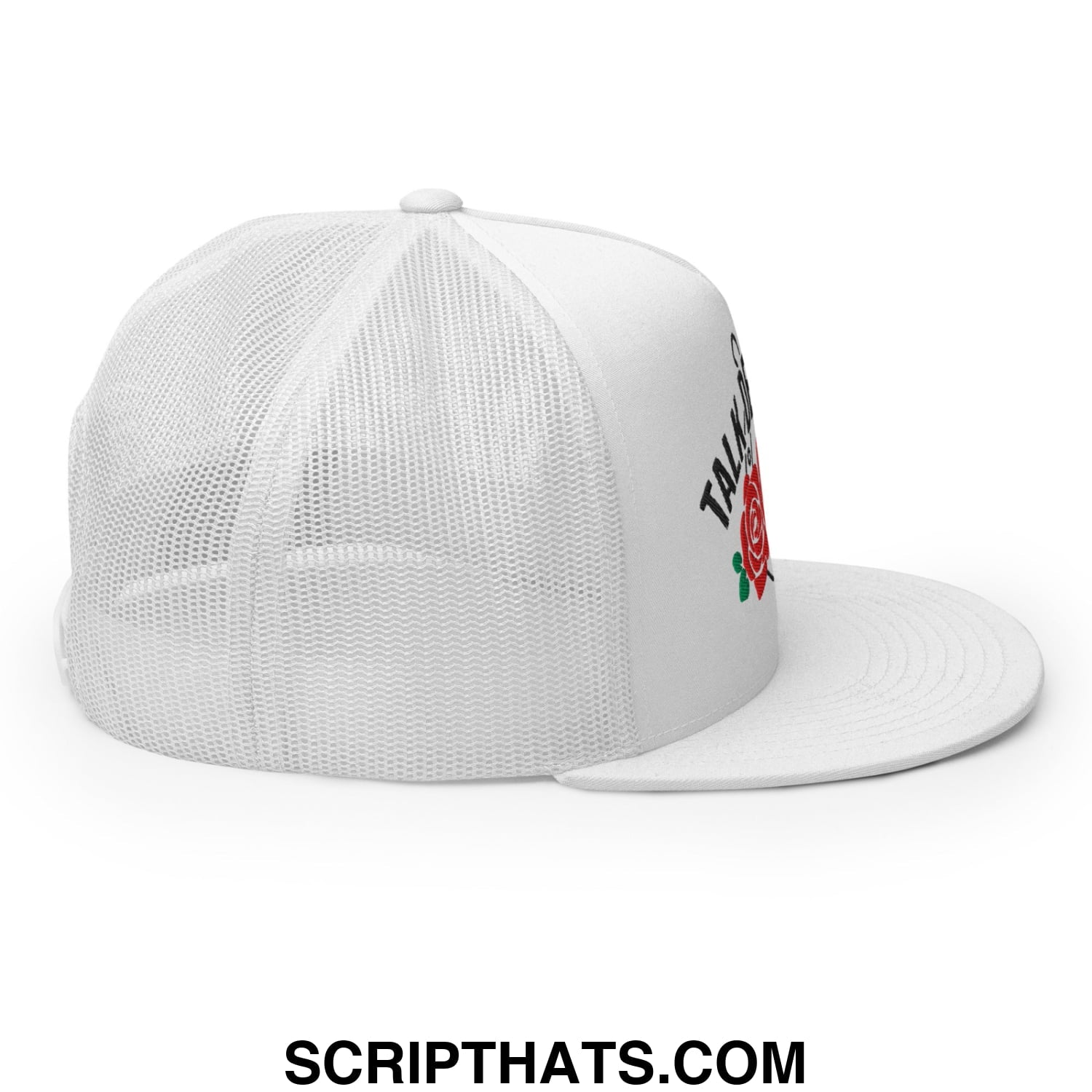 Talk Derby to Me Embroidered Flat Brim Bill Mesh Trucker Hat White