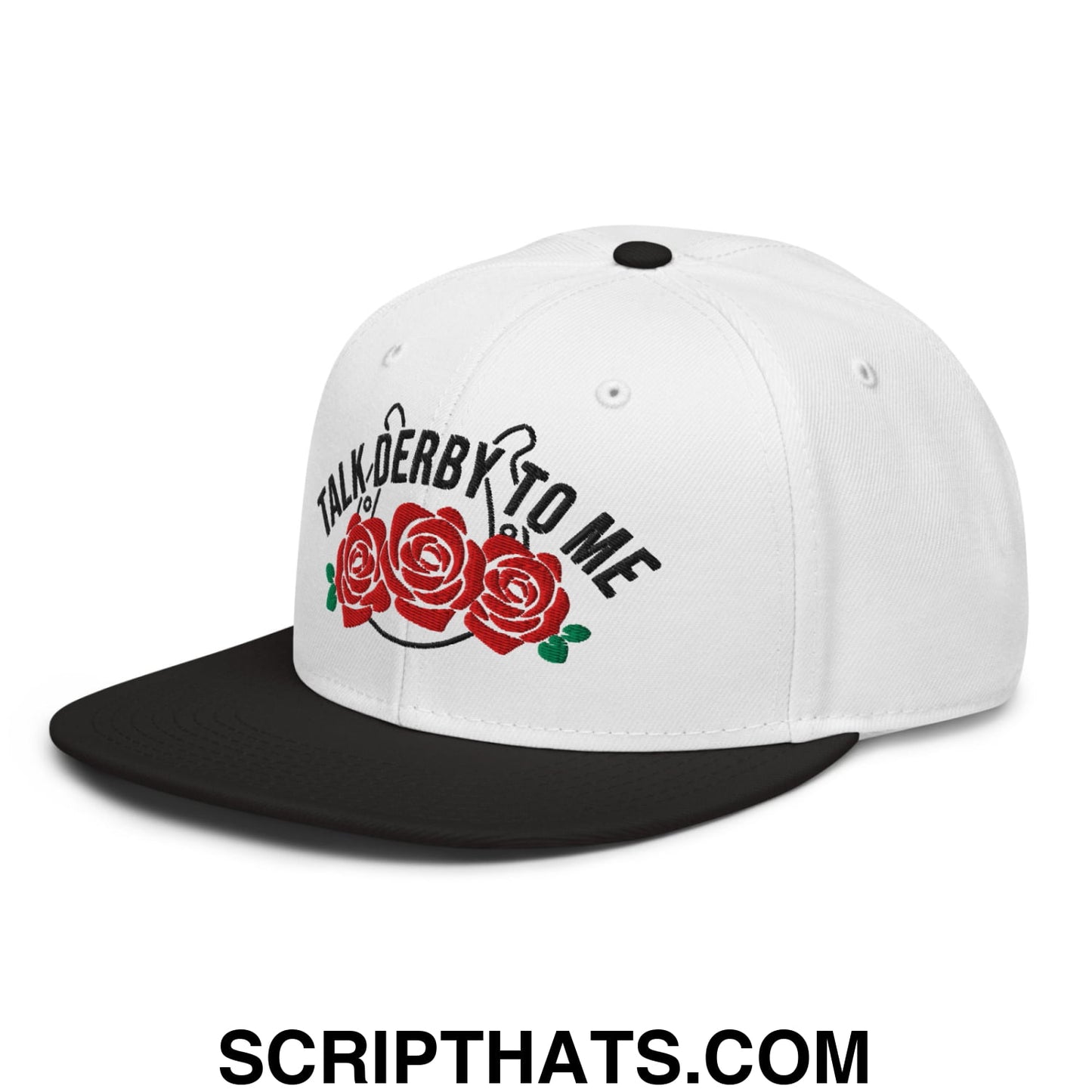 Talk Derby to Me Embroidered Flat Brim Bill Snapback Hat Black White White