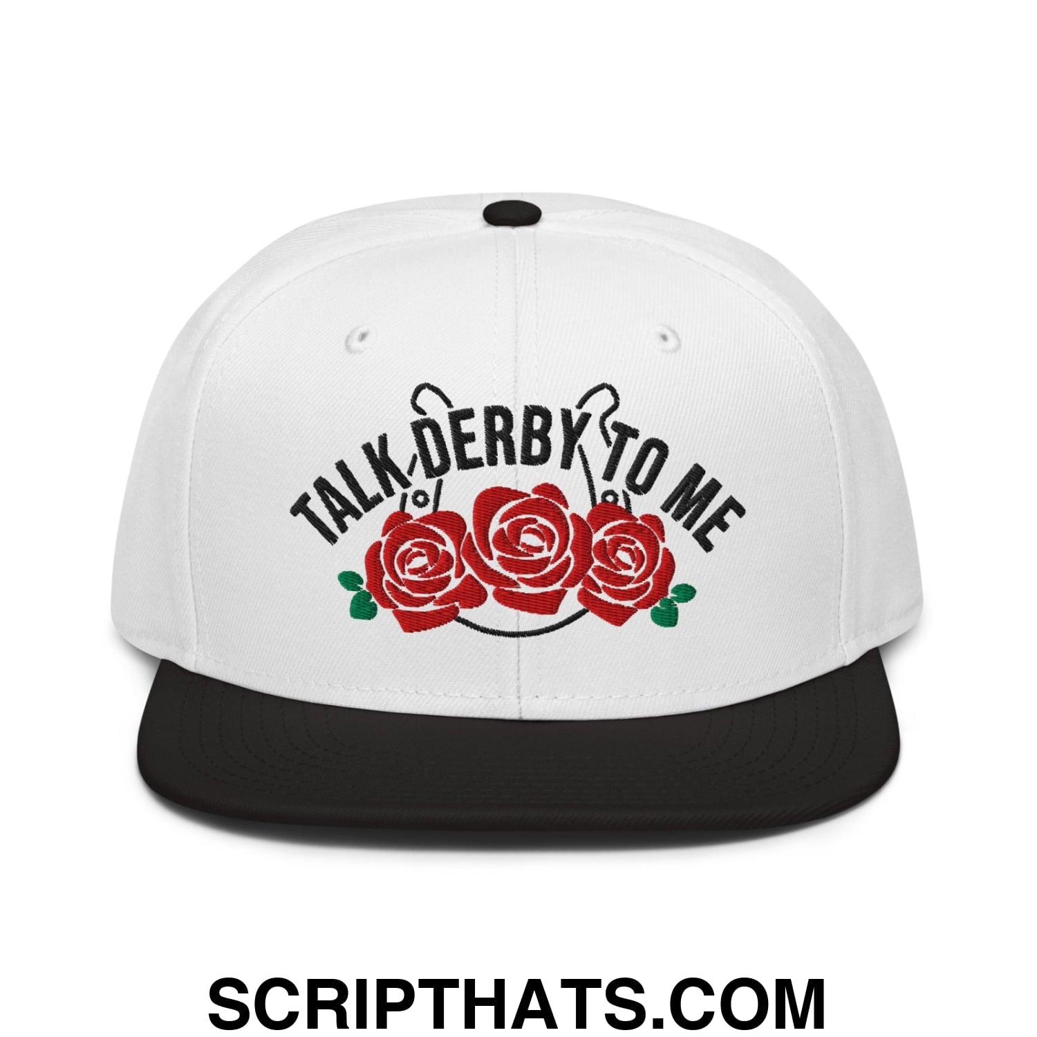 Talk Derby to Me Embroidered Flat Brim Bill Snapback Hat Black White White