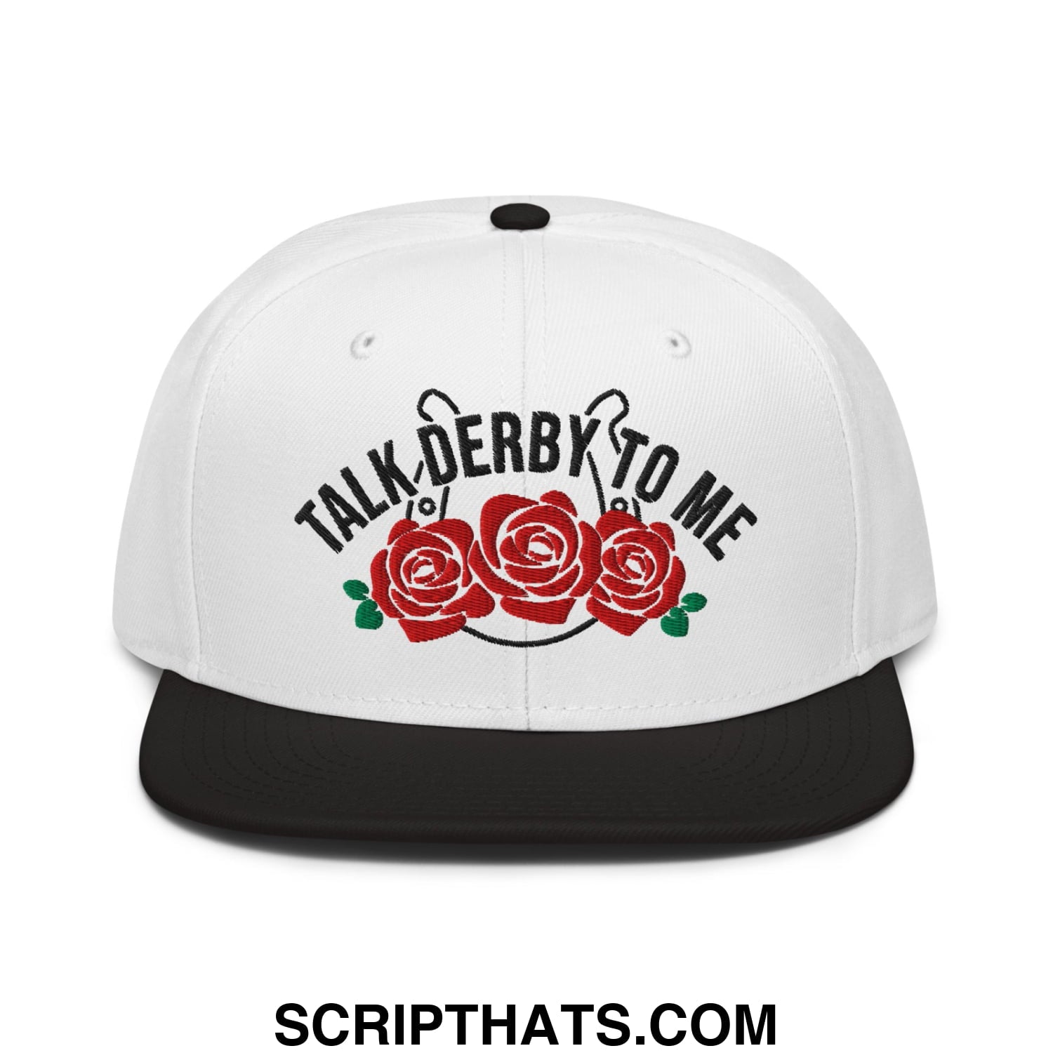 Talk Derby to Me Embroidered Flat Brim Bill Snapback Hat Black White White