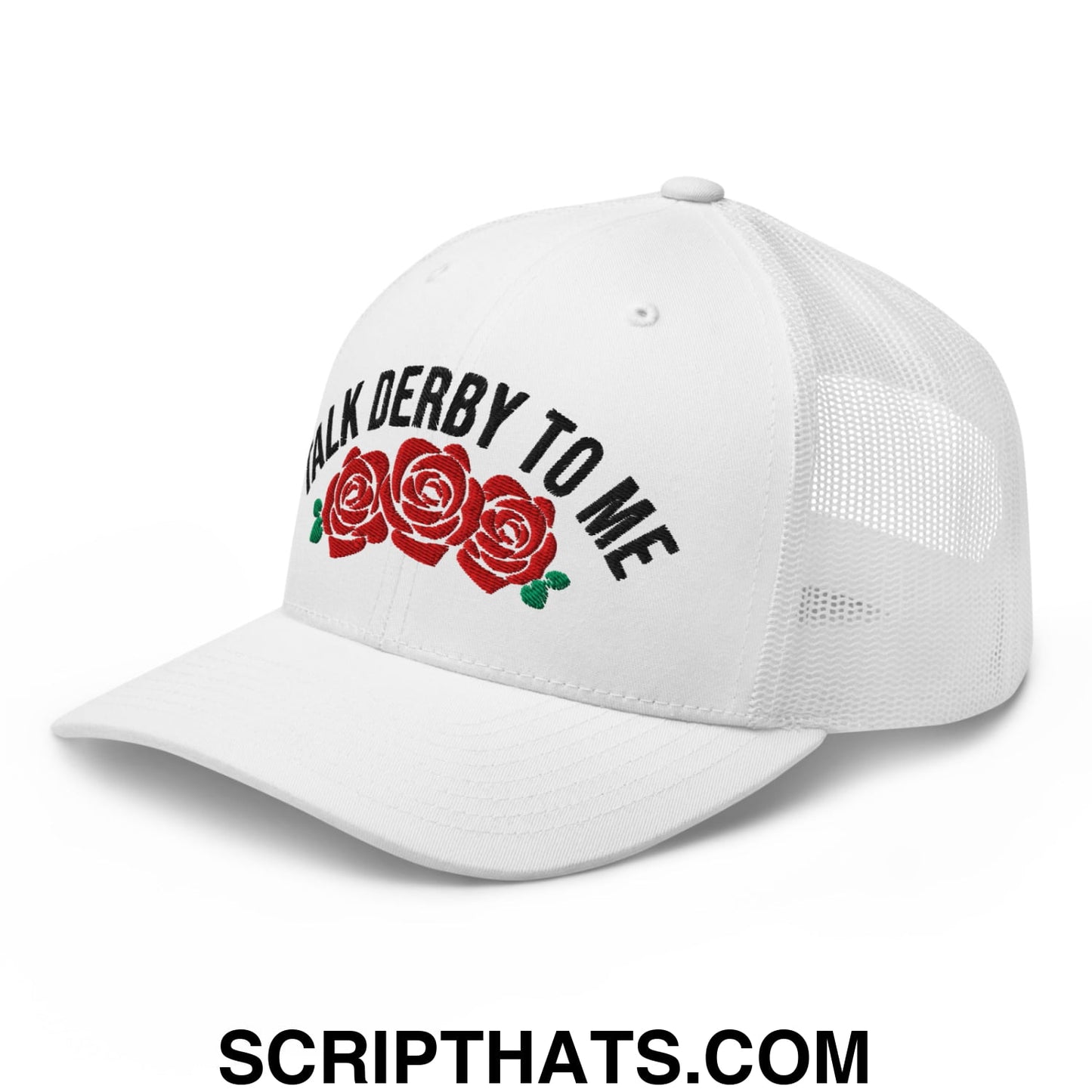 Talk Derby to Me Embroidered Mesh Trucker Hat White