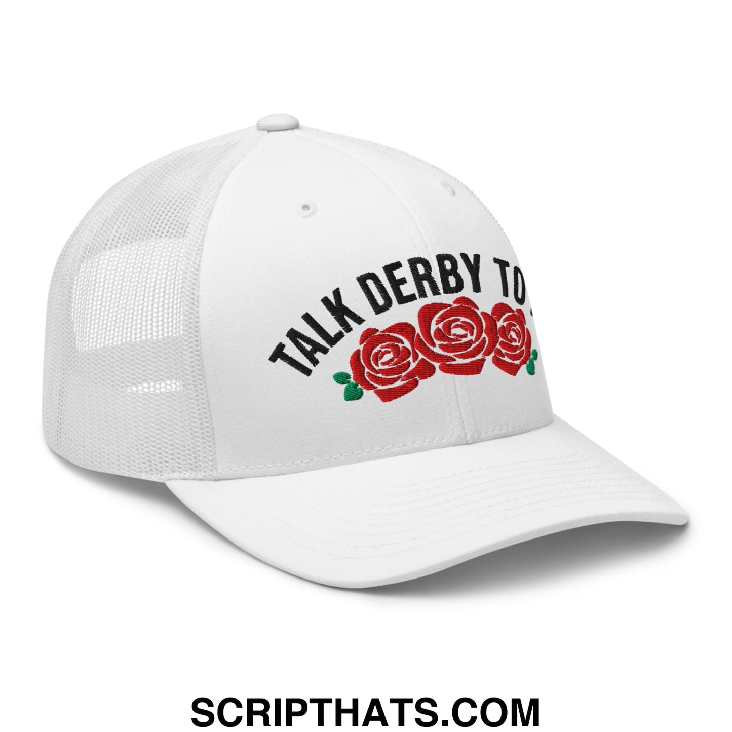 Talk Derby to Me Embroidered Mesh Trucker Hat White