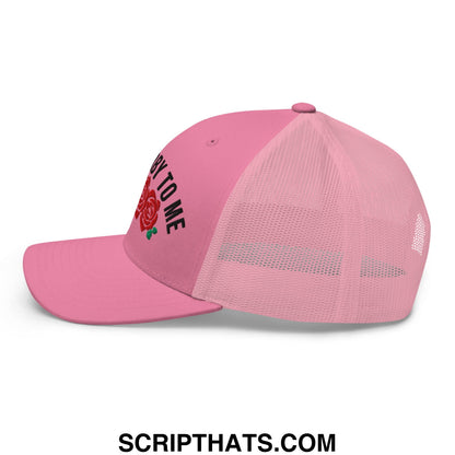 Talk Derby to Me Embroidered Mesh Trucker Hat Pink