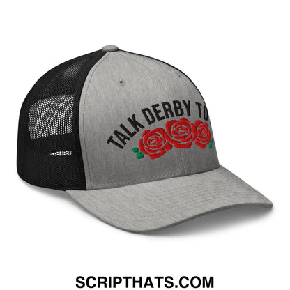Talk Derby to Me Embroidered Mesh Trucker Hat Heather Black