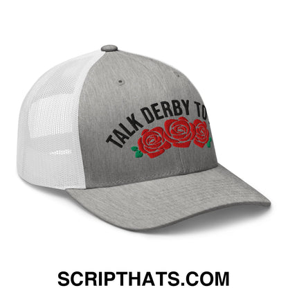 Talk Derby to Me Embroidered Mesh Trucker Hat Heather Grey White