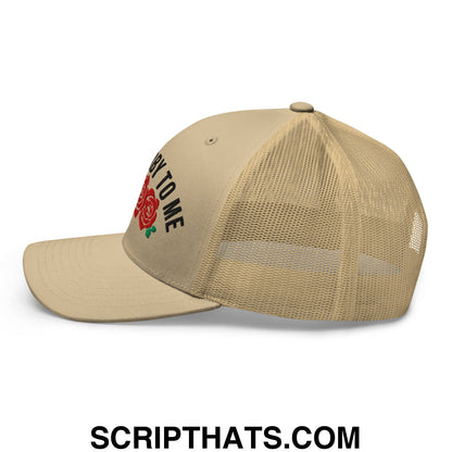 Talk Derby to Me Embroidered Mesh Trucker Hat Khaki