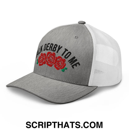 Talk Derby to Me Embroidered Mesh Trucker Hat Heather Grey White