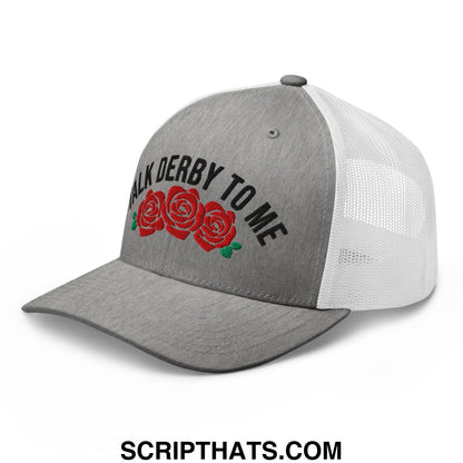 Talk Derby to Me Embroidered Mesh Trucker Hat Heather Grey White