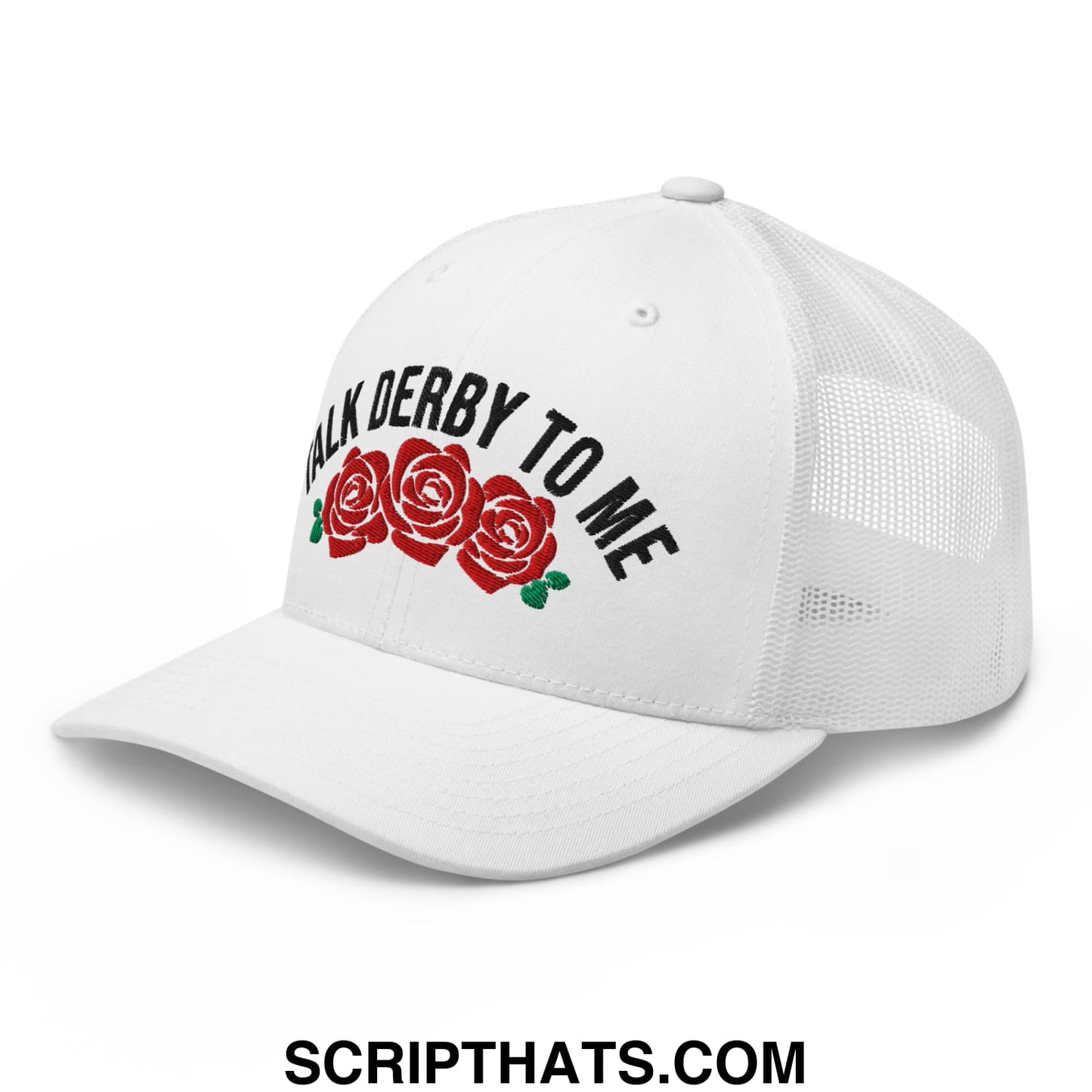 Talk Derby to Me Embroidered Mesh Trucker Hat White