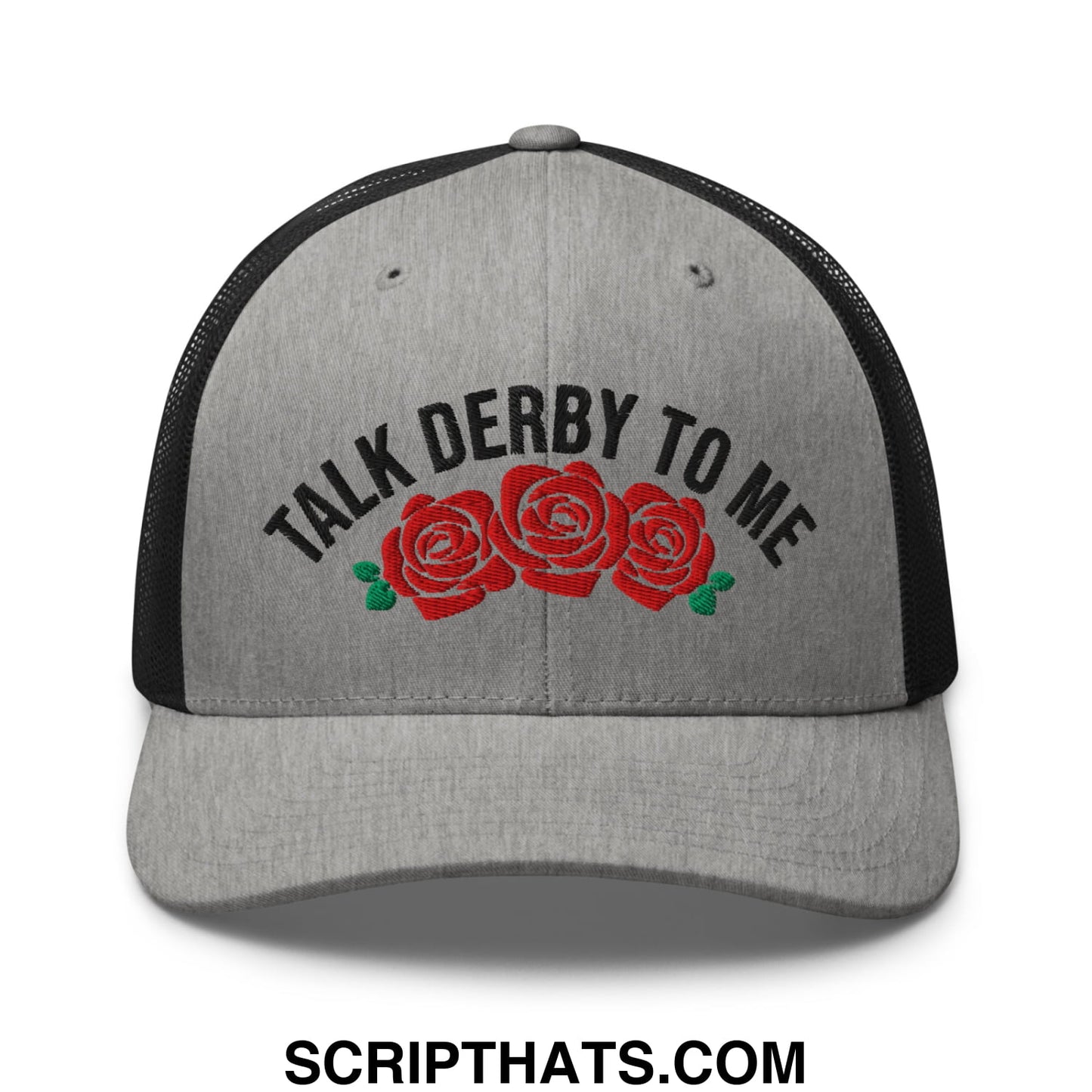Talk Derby to Me Embroidered Mesh Trucker Hat Heather Black