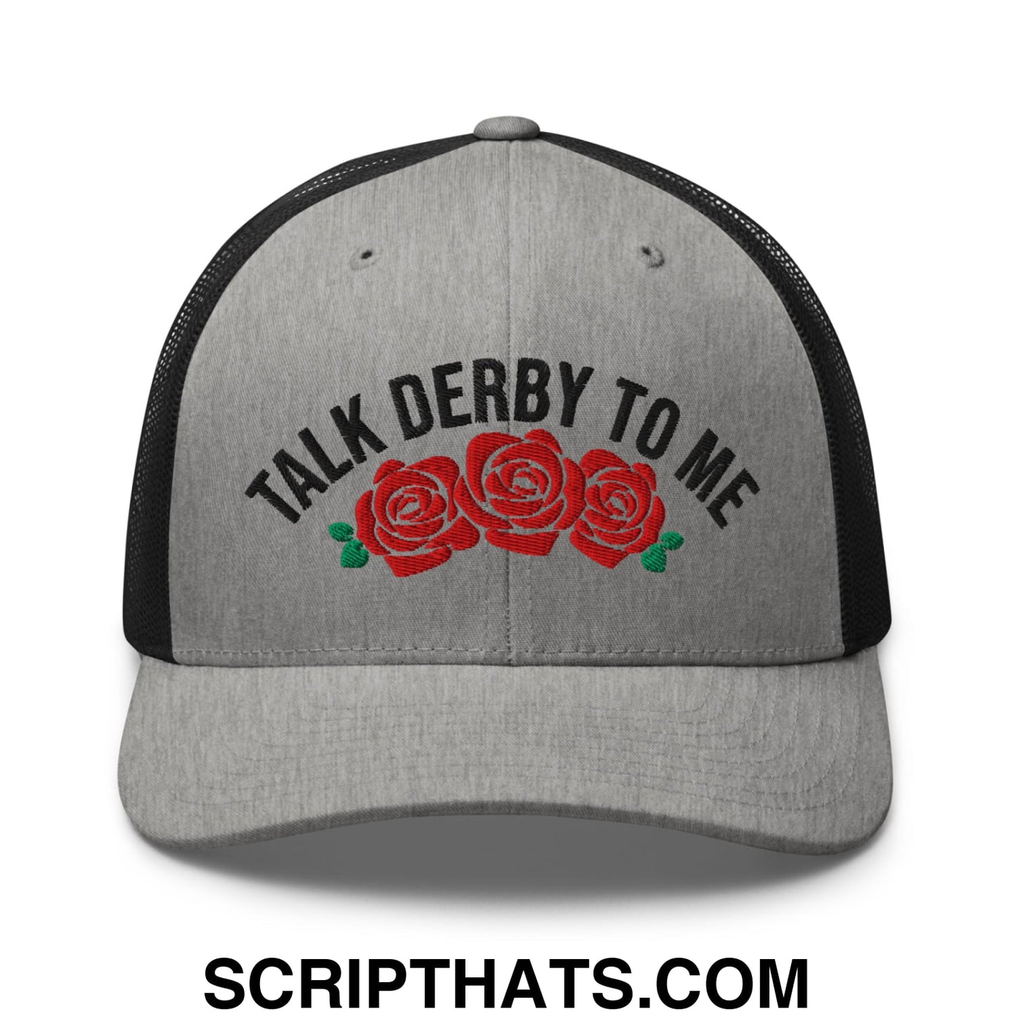 Talk Derby to Me Embroidered Mesh Trucker Hat Heather Black